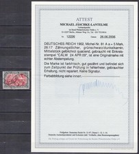 DR Michel Nr.: 81 Aa gestempelt Calw 24 APR 09 Attest echt einwandfrei 450 M&euro;
