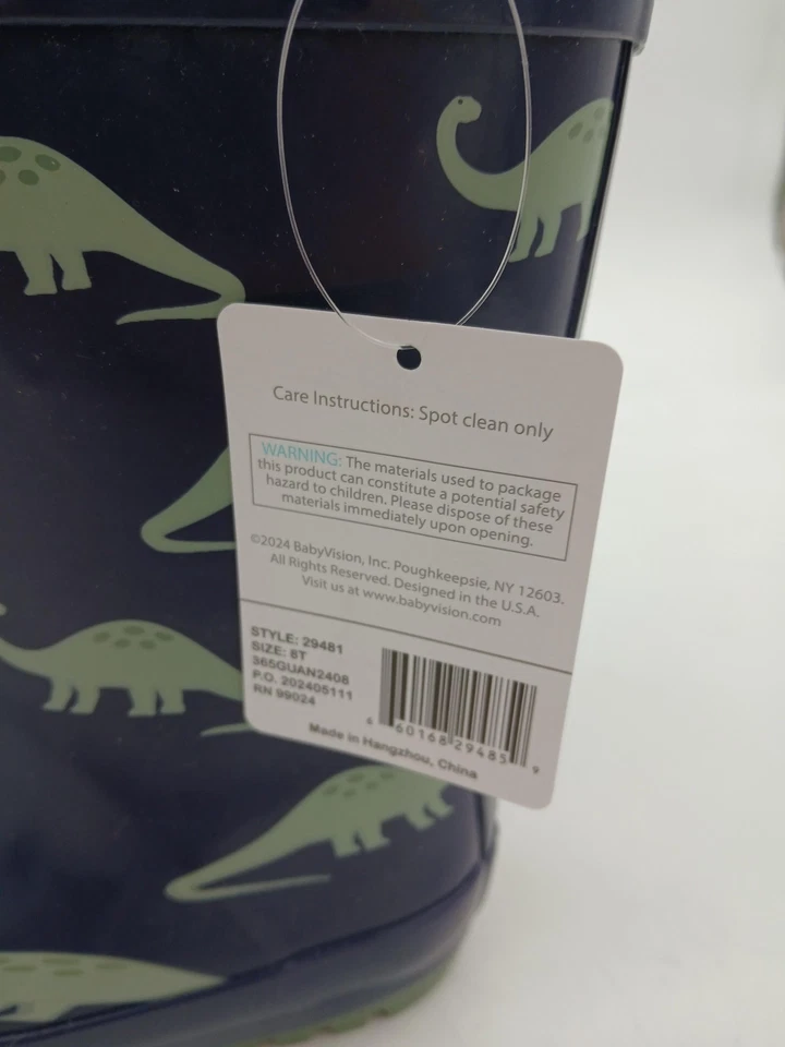 Hudson Baby Rain Boots Kids Size 8T Navy Blue Dinosaur Print Rubber Toddler - Image 2 of 4