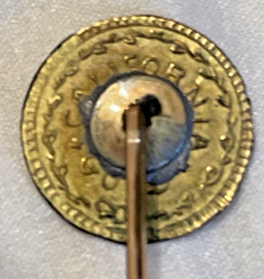 ¡Antigua fiebre del oro! Oro California 1861/5 1/4/Indio Hd redondo/Stickpin Foto 4 de 4