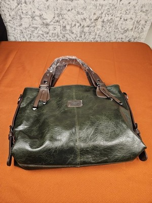 XIDIBAOLUO Vegan Leather Bag NWOT Green and Brown Crossbody Strap  Hobo Bag