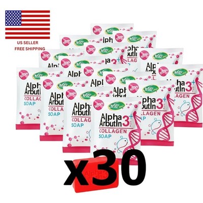 30 Packs Alpha 3 Plus Arbutin Collagen Whitening Body Soap Skin Reduce Acne 80gr