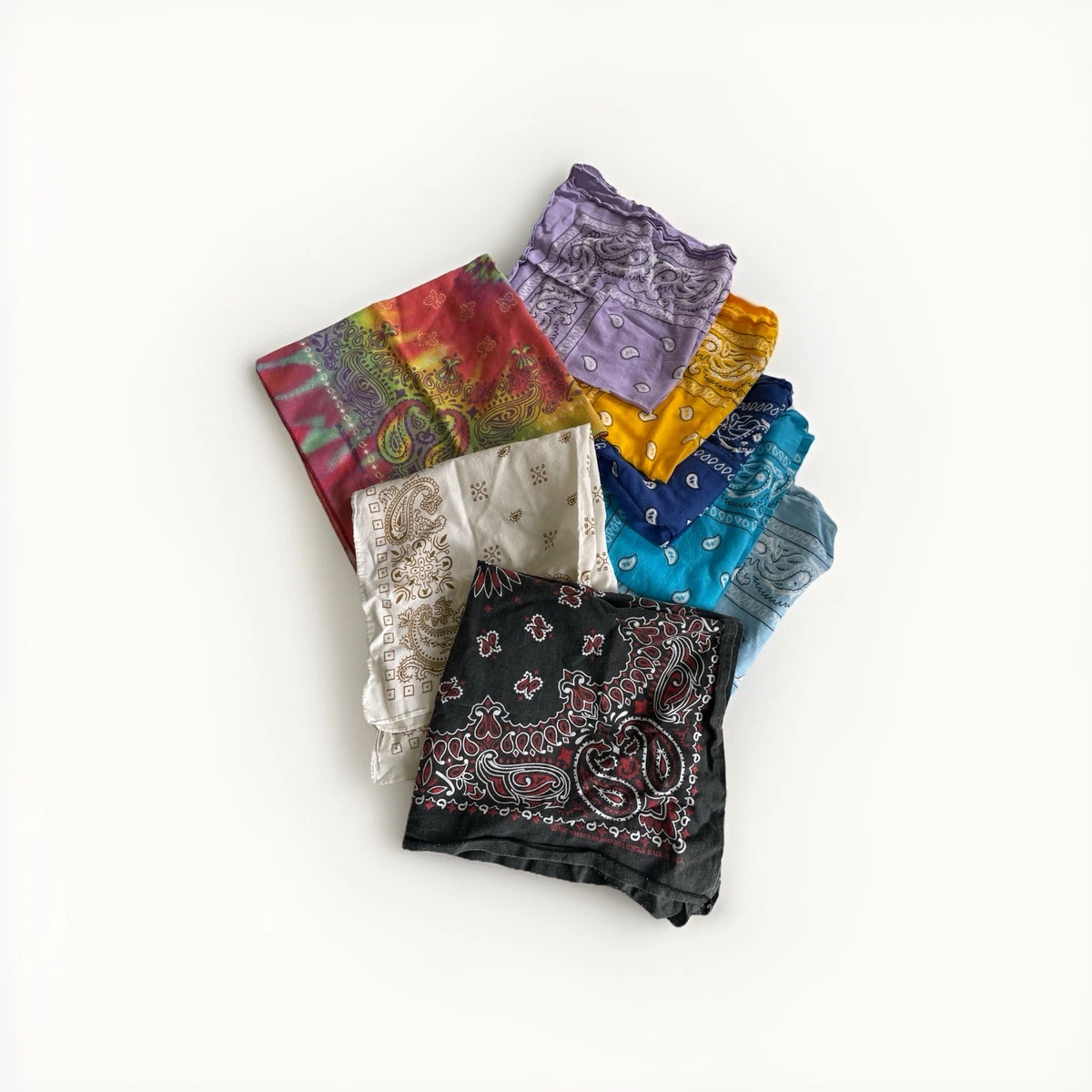 Lot De 3 Bandanas Vintage – Motif Aztèque / Western – Bleu & Marron – Made In USA