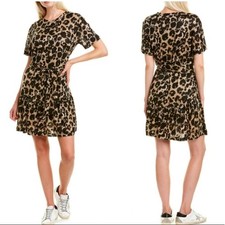 Current/Elliott Womens Leopard Linen Shift Dress 3 Oversize Cheetah Crystal US 8
