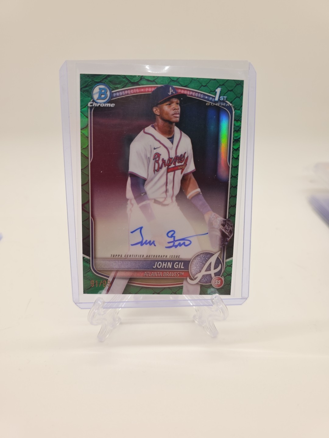 John Gil 2025 Bowman Chrome Green Reptilian Auto 1st Bowman /99