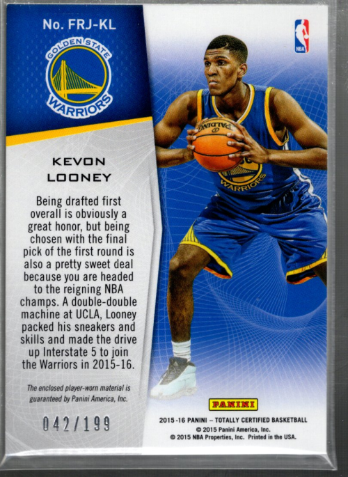 A9586 2015-16 Totally Certified Rookie Fabric Red #FRJKL Kevon Looney  Jersey/199