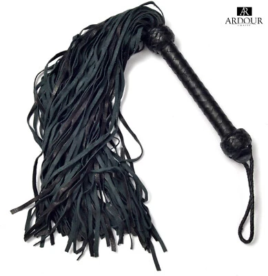 ARDOUR CRAFTS Leather Flogger Real Black Cow Hide Thick Leather Flogger, 75/35/50/100 Tails
