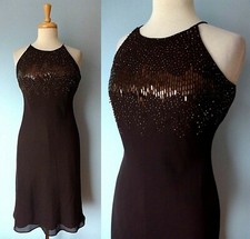 Cachet Dark Brown Beaded Flared Hem Sleeveless Cocktail Party Sexy Dress 4 S