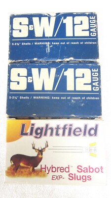 EMPTY 3 VINTAGE SMITH WESSON S&W AND LIGHTFIELD BOX SLUG & BUCKSHOT BUCK 12GA