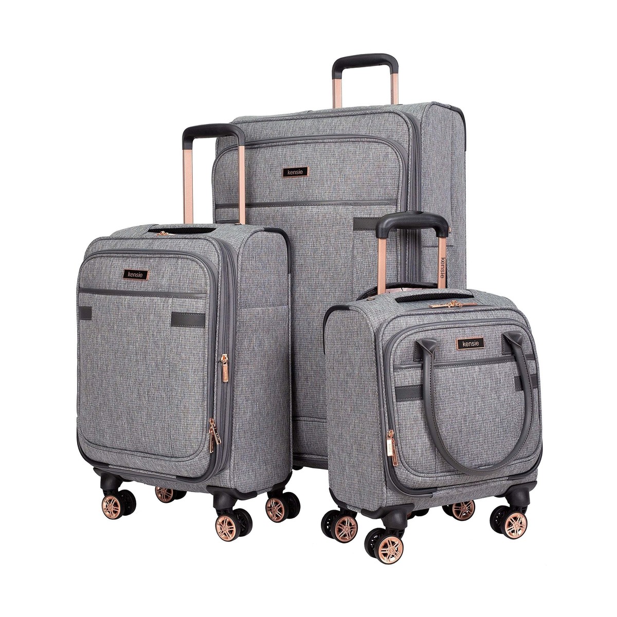 kensie Hudson Softside Spinner Luggage, Heather Gray, 3-Piece Set
