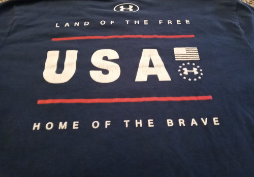 Under Armour T Shirt Mens Large Blue Land Of The Free Home Of The Brave USA