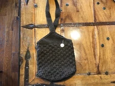 THE SAK CROCHET HOBO BROWN CROSSBODY SHOULDER BAG 10.5" x 12" x 7”