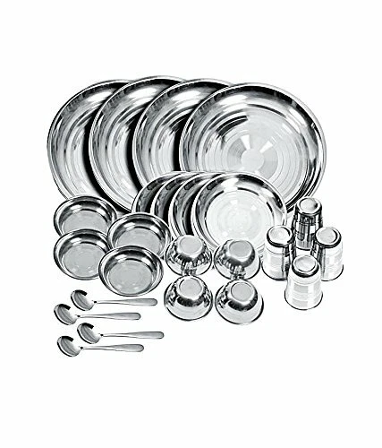 100% Stainless Steel Dinner Service Set Plate Glass Kitchenware Thali Set Of 2 - Image 3 of 4