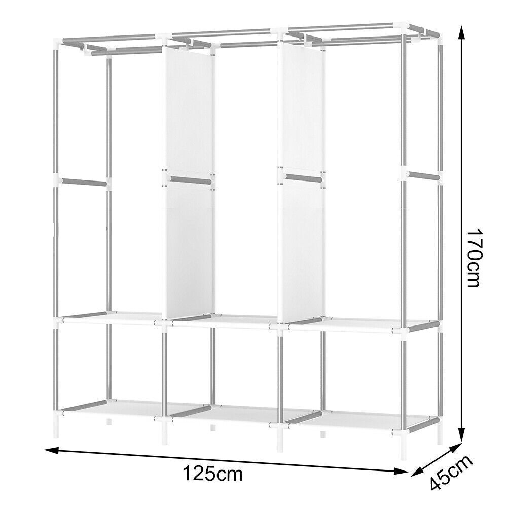 LOEFME Canvas Fabric Wardrobe Large Clothes Storage Cupboard w/ Hanging