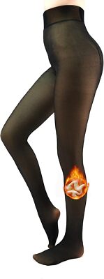 Fleece Lined Tights Sheer Women - Fake Translucent Warm Pantyhose (Black,Size:M)