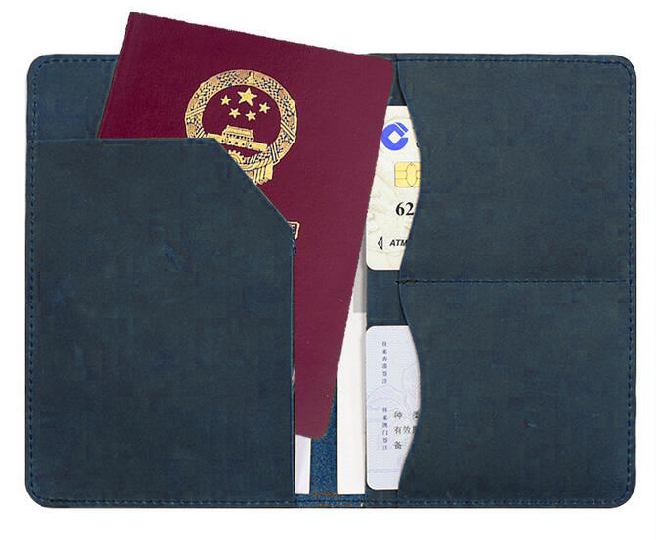 Cow leather bifold passport wallet with card slots blue H47-image