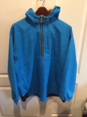FiveSeventyFive Mens Tech Fabric Hooded Anorak Blue + Gold $295 Barneys - Medium