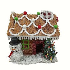 Christmas Garland Gingerbread House Table Display 9.5" w Snowman Tree