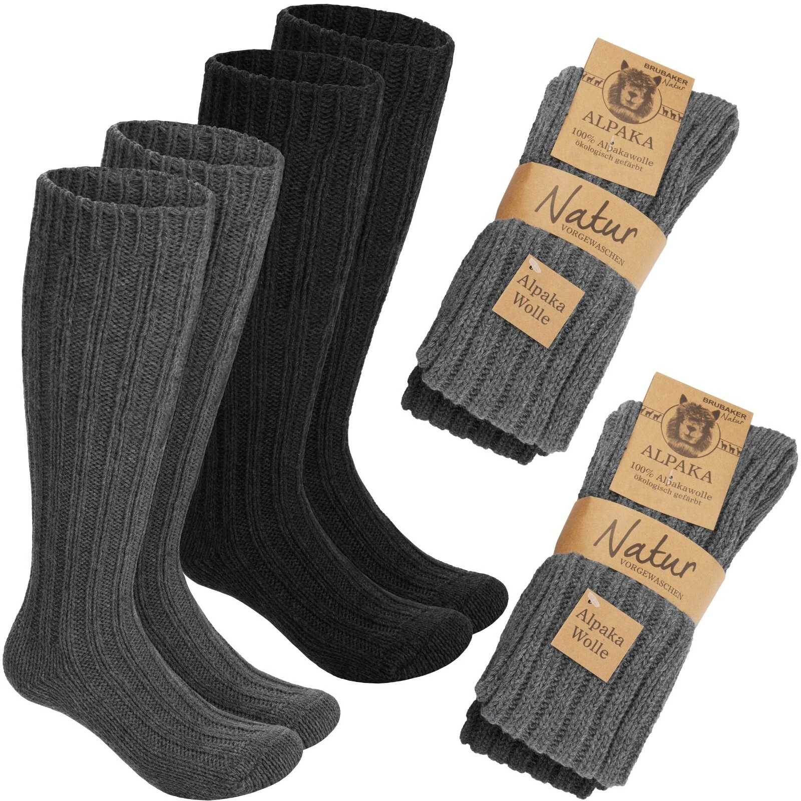 BRUBAKER Alpaca Wool Socks - Knee High - 4 Pairs