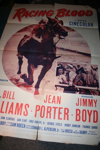 RACING BLOOD Orig. Movie Poster 1954 Bill Williams Jean Porter