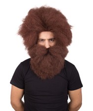 Wildman  Men's Brown Color Straight Spiked Afro Wildman Wig with Beard HM-1405