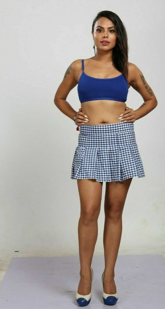 Tartan Pleated Blue Mini Skirt Women's HighWaist Checks