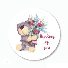 30 Adorable Bear Thinking of You Scrapbook Stickers 1.5" Round Envelope Seals