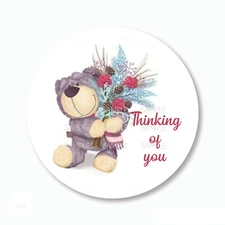 30 Adorable Bear Thinking of You Scrapbook Stickers 1.5" Round Envelope Seals