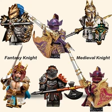 Custom Medieval Fantasy Knight Minifigure Armored Warrior with Shield & Weapon
