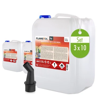 FLAMBIOL® Bioethanol 100% Hochrein 3x 10L- in Flaschen für Edelstahl-Tisch-Kamine