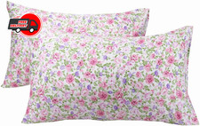 Pink Floral Pillow Cases Queen Size Set of 2, Cotton Soft and Luxury Pillow Case