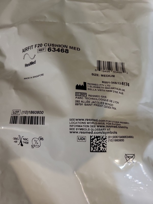 Lot Of 2. Resmed Airfit F20 Medium Cushion #63468 -  NEW & Sealed