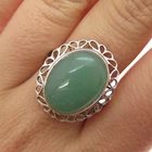 925 Sterling Silver Vintage J&T Real Cabochon Aventurine Lotus Ring Size 10.25