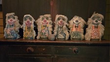 VINTAGE FOLK ART CARNIVAL KNOCKDOWN DOLLS (6) WITH ORIGINAL BALL!   CA. 1930-40