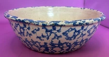 Antique 8" Blue Stoneware Spongeware Bowl