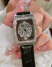 Luxury Crystal Women’s Quartz Watch Rectangle Dial Leather Strap Wristwatch