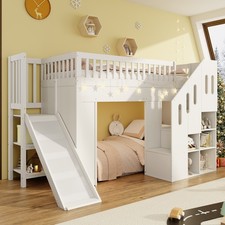 Bunk Bed with Storage Stairs and Slide for Kids Loft Bed Twin Sleeper 90x190 cm