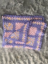 Granny Square Baby Blanket Handmade Classic Afghan Nursery Purple Pink 36"x40