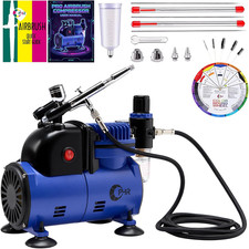 OPHIR Airbrush Starter Kit with 0.2/0.3/0.5mm Dual-Action Airbrush, Quiet Air Co