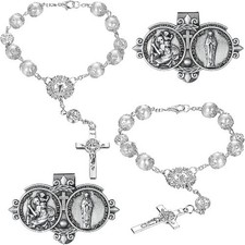 4 Pcs Car Rosary Saint Benedict Rosary Rearview Mirror Hang Auto Color: Silver