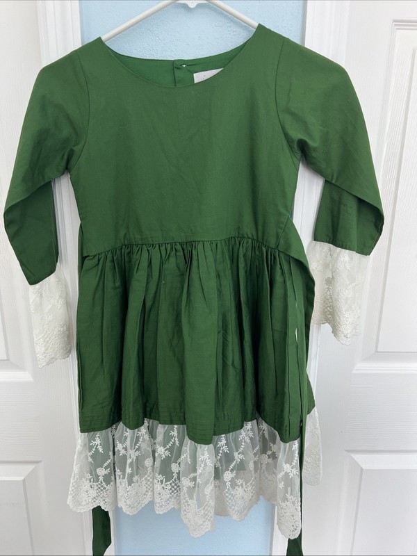 Well Dressed Wolf Girls Dress Size 8 Green Fit & Flare 3/4 Sleeve Lace