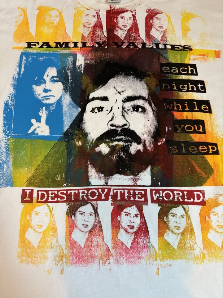 Vintage Charles Manson Serial Killer Family Values T Shirt White XXL - Image 2 of 4