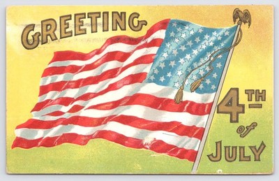 1914 4th of July American Flag Greeting Postcard Posted to Denmark