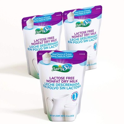 DairySky Lactose Free Nonfat Dry Milk Powder   11 oz Pack of 3| High Protein | S