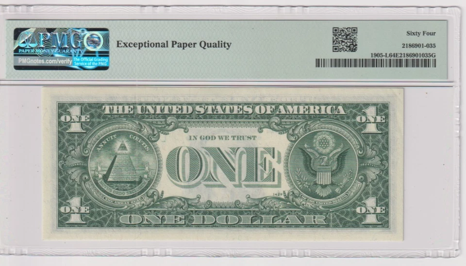 Fr 1905-L 1969B $1 FRN L99082854A PMG 64EPQ LATE SERIAL No SAN FRANCISCO 1969-B - Image 2 of 2