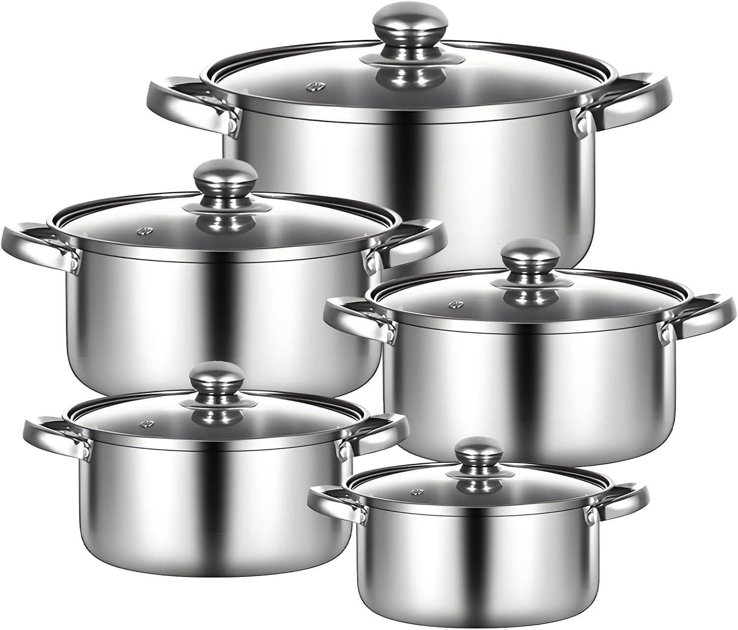 Batteria Pentole Inox 10 Pezzi | Design Moderno 16-26cm Induzione