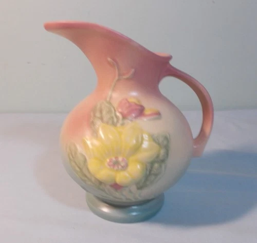 VTG Hull Art Pottery Magnolia Pitcher Vase Pink Blue Yellow 7.25"