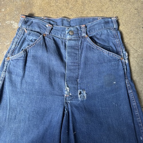 Vintage 1950s Denim Blue Jeans Pants Dungarees High Waist Carpenter Sportswear - Picture 6 of 15