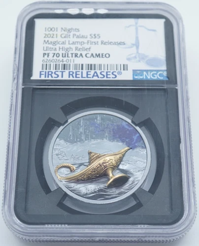 2021 Gilt Palau Silver $5 Magical Lamp UHR NGC PF 70 Ultra Cameo - U2495