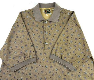 Vintage Bobby Jones Golf Polo Mens L Italy Geometric Tan Brown Short Sleeve