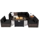 7PCS Patio Rattan Furniture Set 42" Fire Pit Table w/ Cover Cushioned